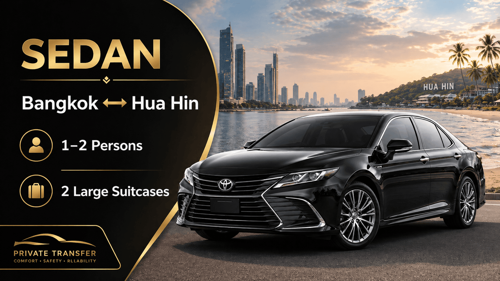 Private sedan transfer from Bangkok to Hua Hin
