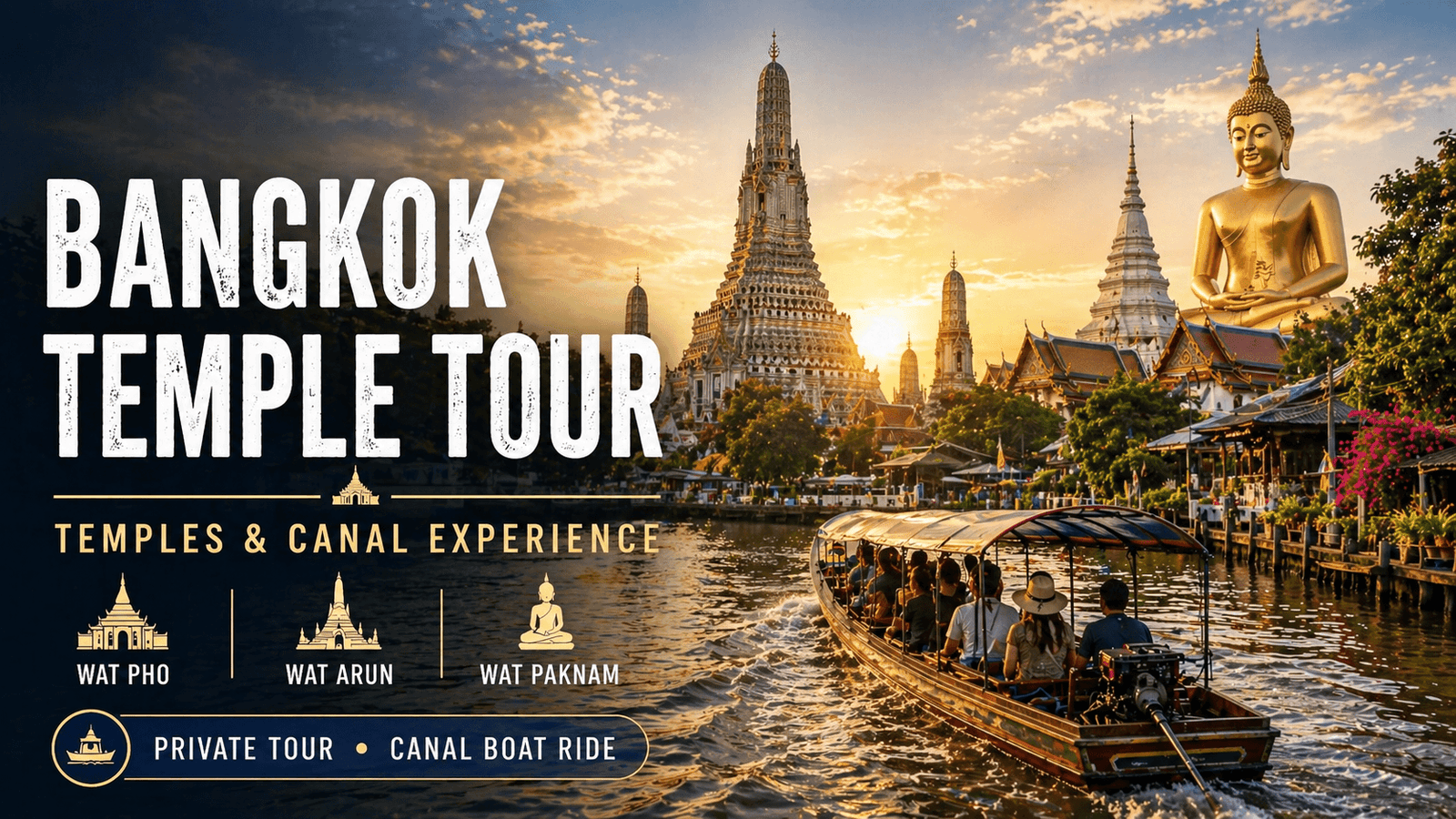 Bangkok temples and canal tour with long-tail boat private day trip
